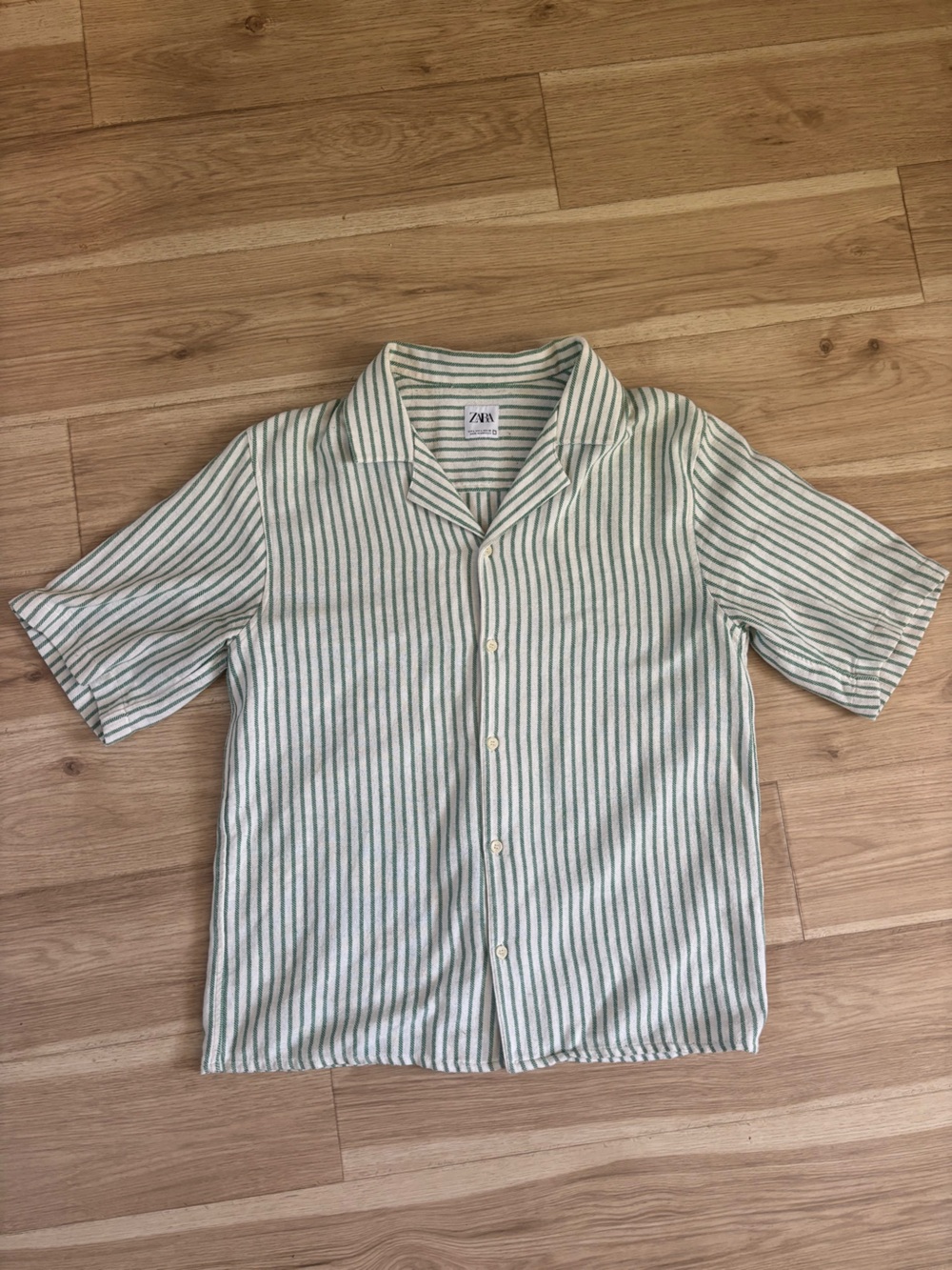 Zara white and Green Striped Shirt